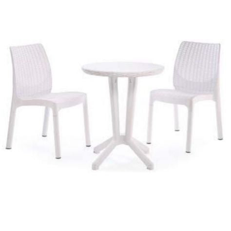 Set tavolo + 2 sedie bistro bianco rattan interno esterno